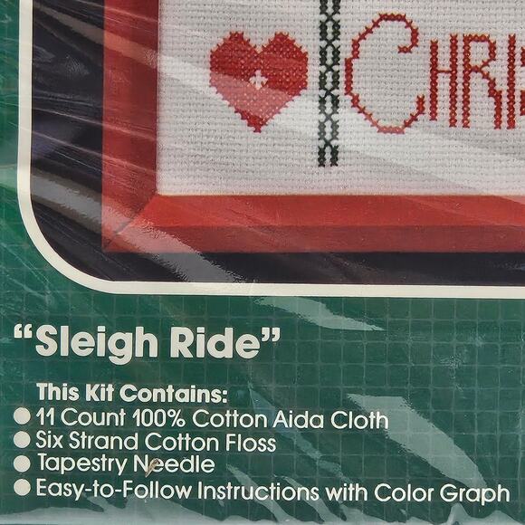 VTG Bucilla Christmas Heirloom Counted Cross-Stitch Sampler Kit Sleigh Ride Samp - Picture 6 of 7